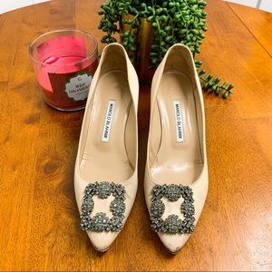 Manolo Blahnik Hangisi Satin Jewel Buckle Heels